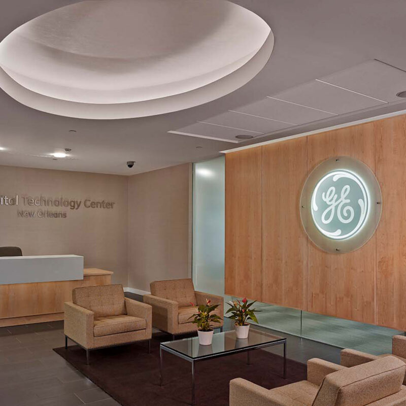 Office lobby with wood